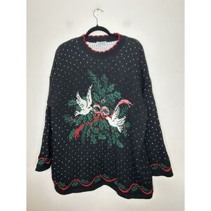 Adele Knitwear Vintage Christmas Sweater Doves Holiday Long Sleeve One Size